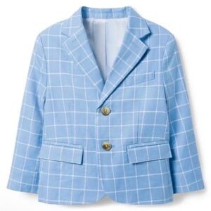 Janie & Jack blue windowpane tattersall linen cotton blazer size 3 toddler